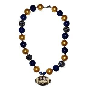 Elegant Blue and Gold Beaded  football Necklace